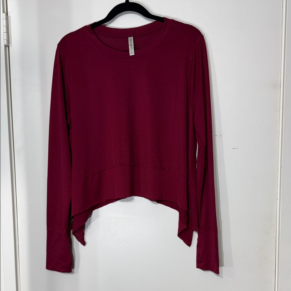 Zenana Outfitters Maroon Long Sleeve Boho Cropped Lightweight Feminine Top SizeL